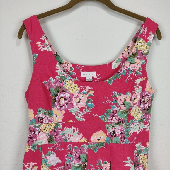 Monteau Dress Red Pink Linen Blend Floral A-Line - Picture 2 of 7